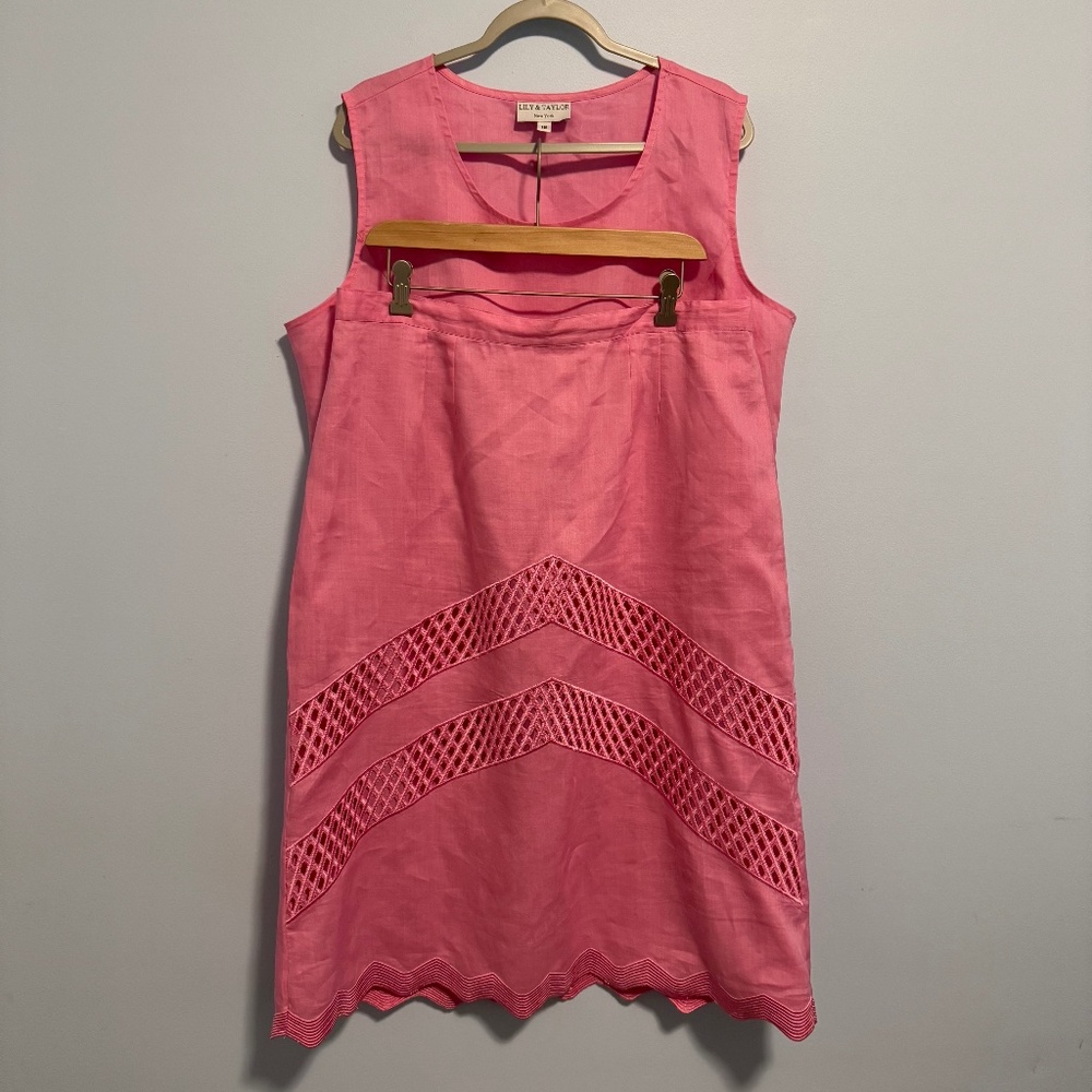 Lily & Taylor‎ Linen Couture Skirt Suit Pink Sleeveless Work Designer Size 16